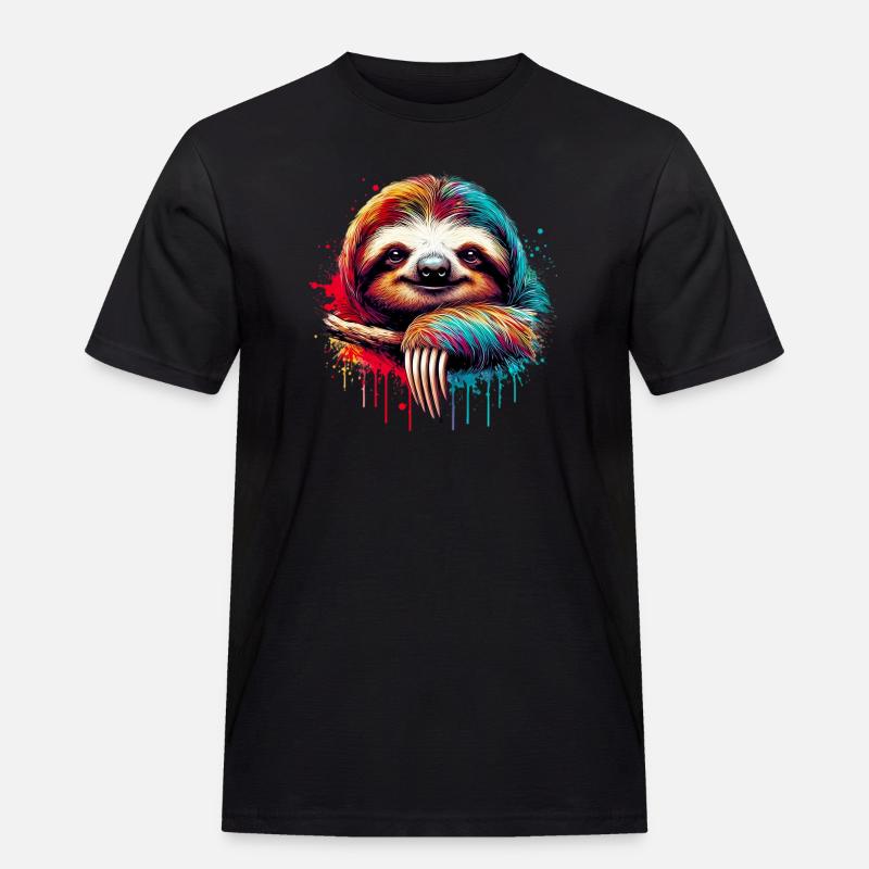 Faultier - Männer Workwear T-Shirt - Schwarz