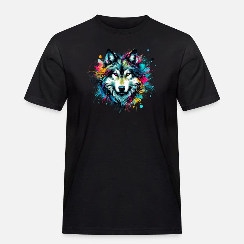 Wolf - Männer Workwear T-Shirt - Schwarz