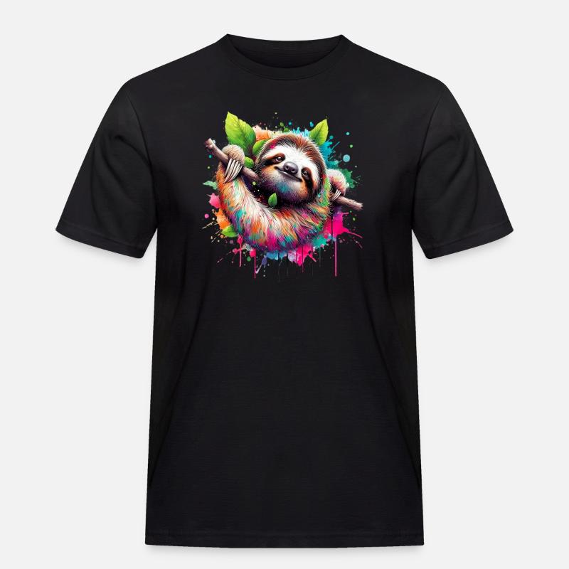 Faultier - Männer Workwear T-Shirt - Schwarz