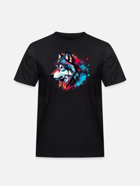 Wolf - Männer Workwear T-Shirt - Schwarz