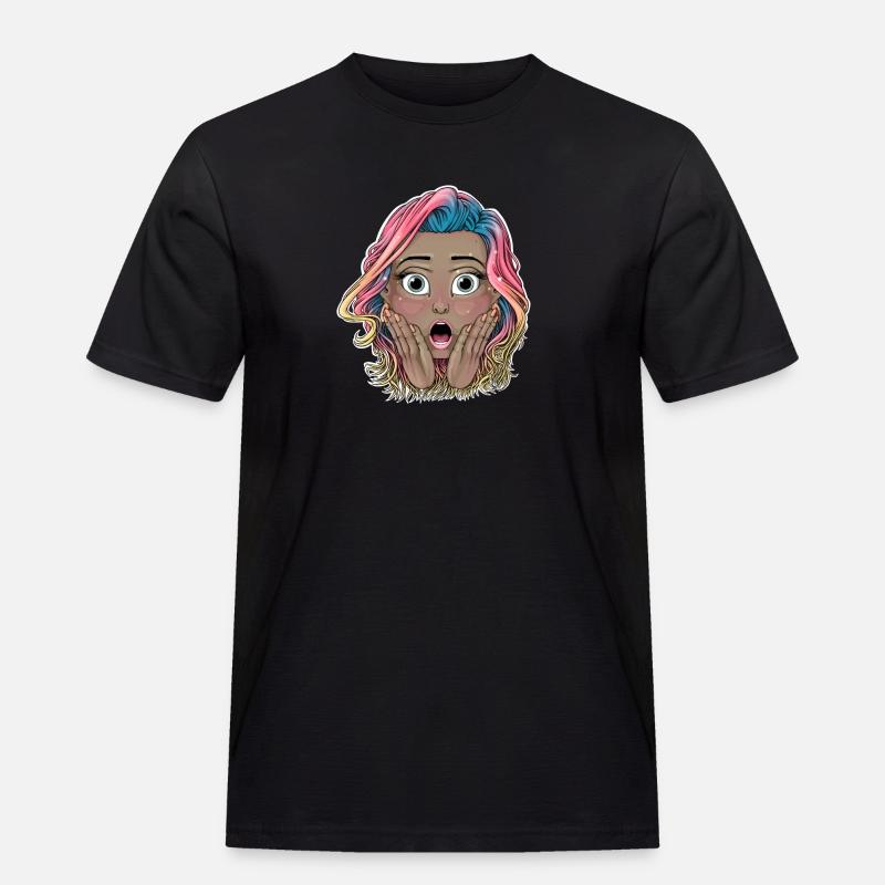 Lebendiges schockiertes Mädchen Illustration - Männer Workwear T-Shirt - Schwarz