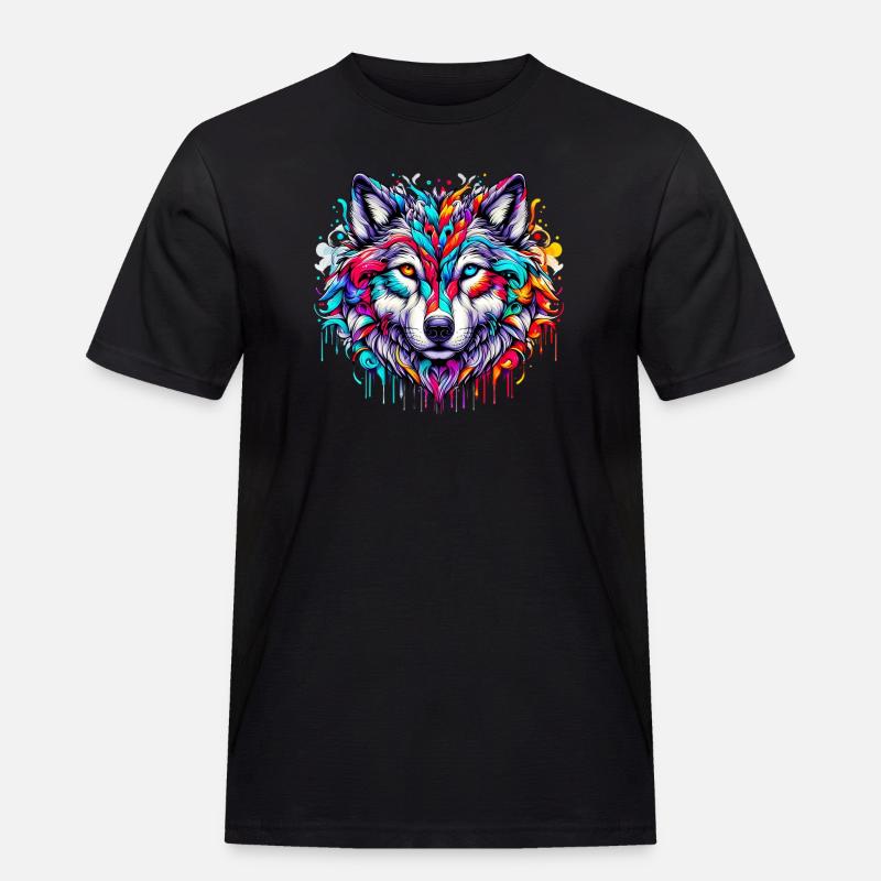 Wolf - Männer Workwear T-Shirt - Schwarz