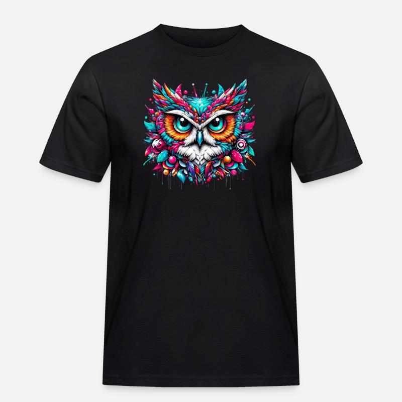 Eule - Männer Workwear T-Shirt - Schwarz
