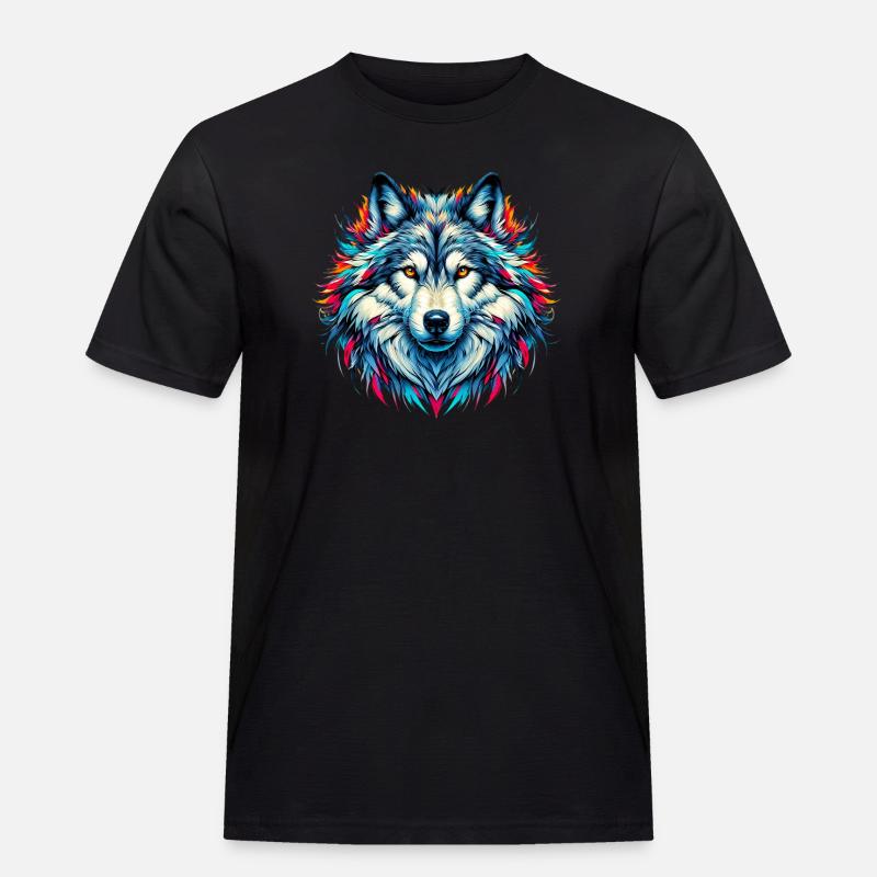 Wolf - Männer Workwear T-Shirt - Schwarz