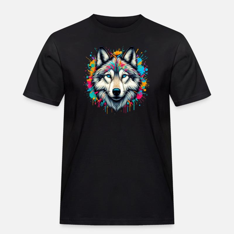 Wolf - Männer Workwear T-Shirt - Schwarz