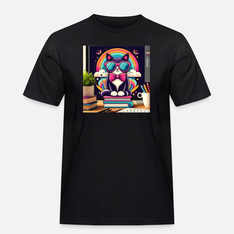 Studious cat with glasses - Men's Workwear T-Shirt - black