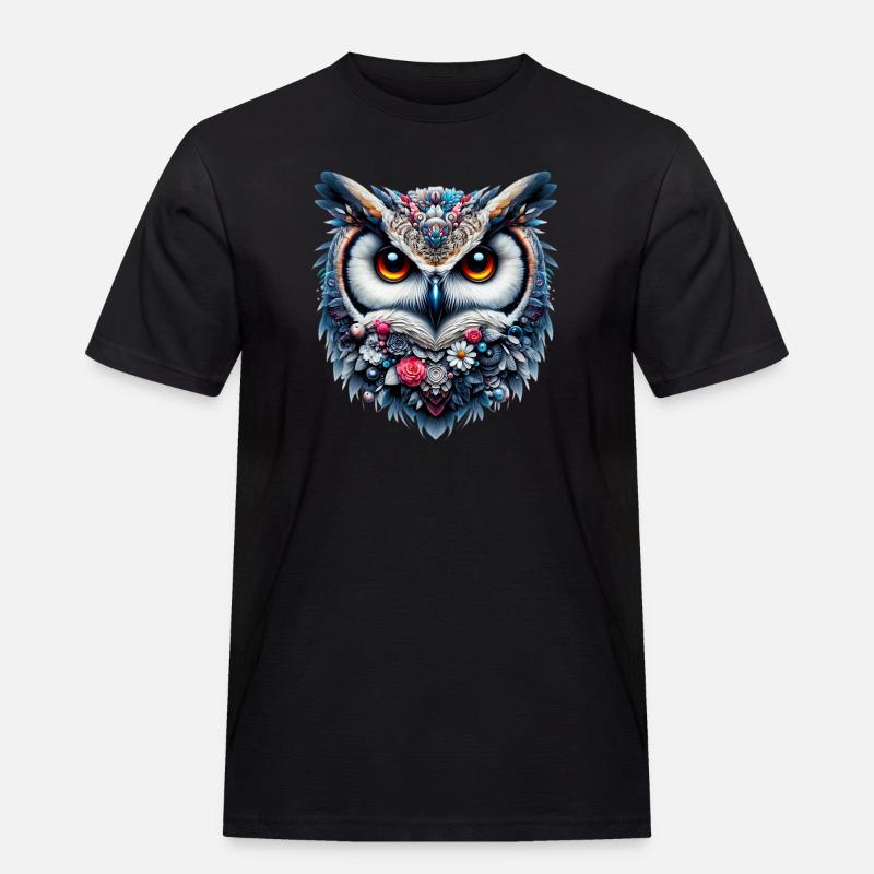 Eule - Männer Workwear T-Shirt - Schwarz