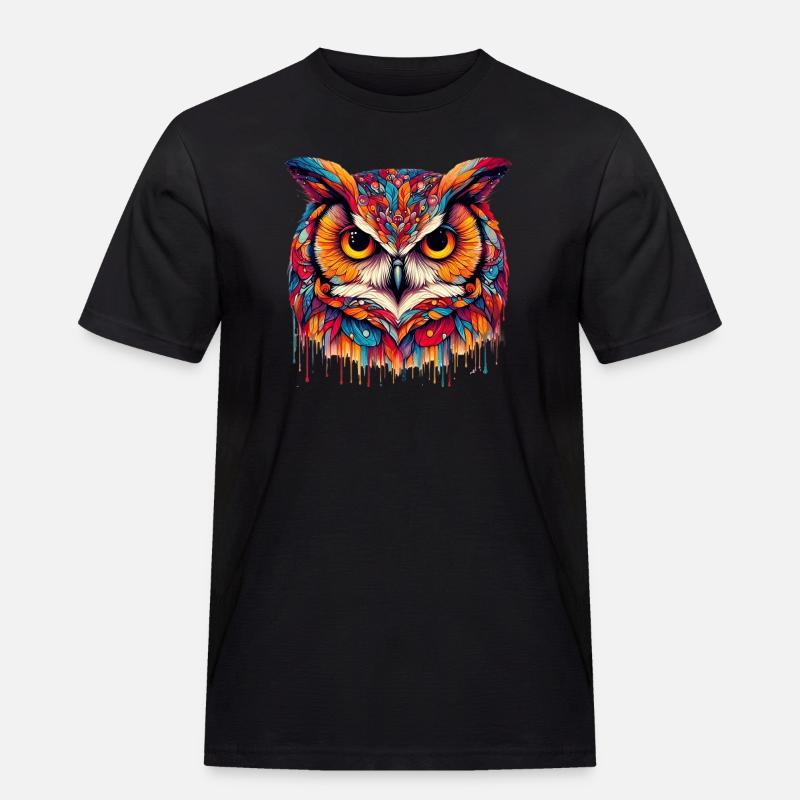 Eule - Männer Workwear T-Shirt - Schwarz
