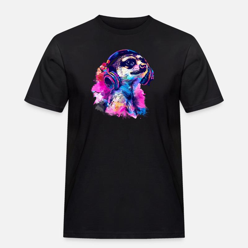 Erdmännchen Erdhündchen Scharrtier mit Kopfhörer - Männer Workwear T-Shirt - Schwarz