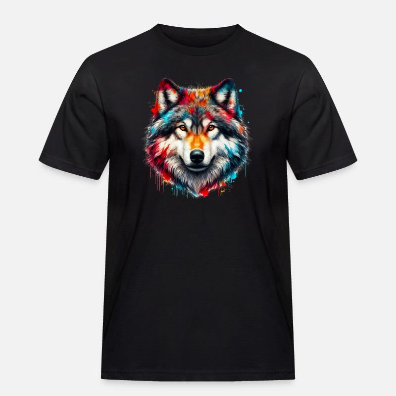 Wolf - Männer Workwear T-Shirt - Schwarz