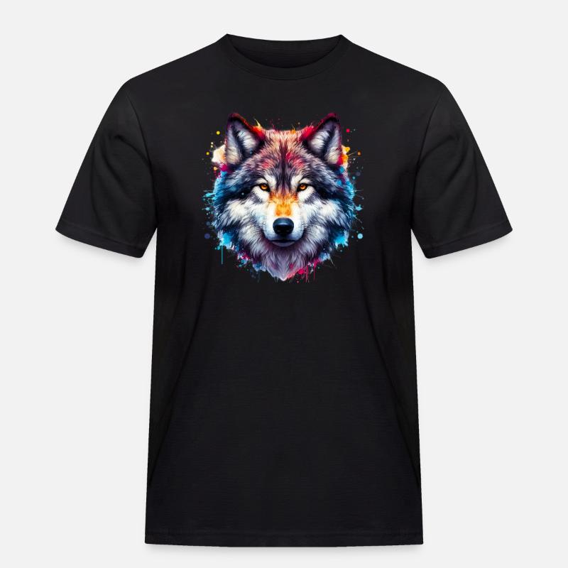 Wolf - Männer Workwear T-Shirt - Schwarz