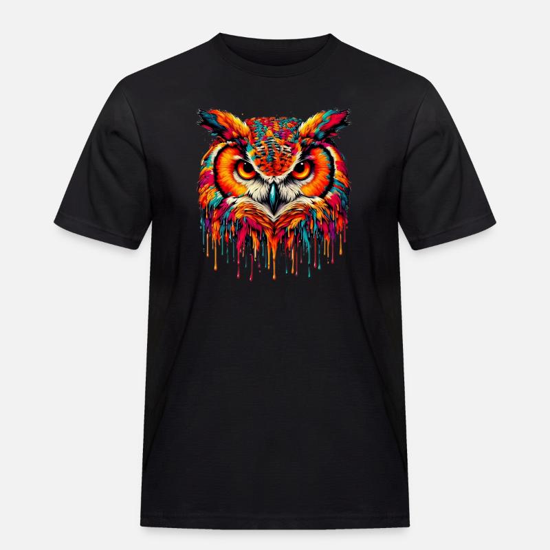 Eule - Männer Workwear T-Shirt - Schwarz