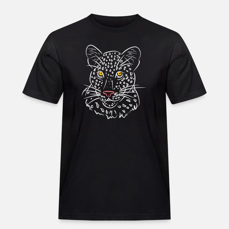 Leopardengesicht Illustration in Schwarz-Weiß - Männer Workwear T-Shirt - Schwarz