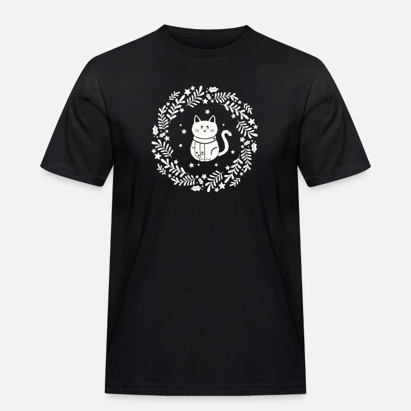 Weihnachtskranz mit süßer Katze - Männer Workwear T-Shirt - Schwarz