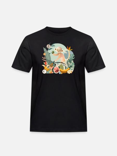 Playful monkey with tropical fruits - Men's Workwear T-Shirt - black