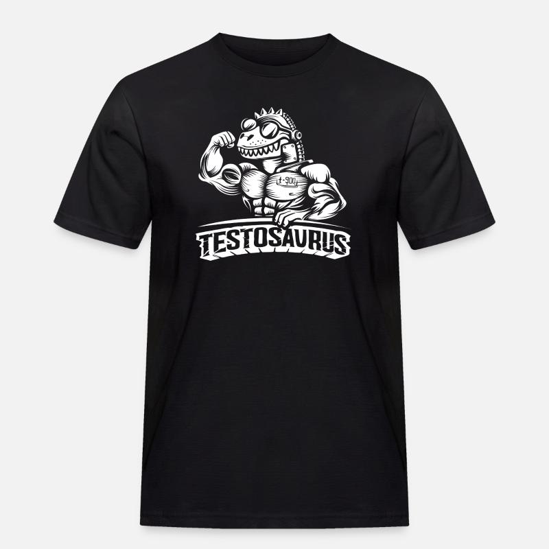 Testosaurus – Der muskulöse Cybersaurus - Männer Workwear T-Shirt - Schwarz