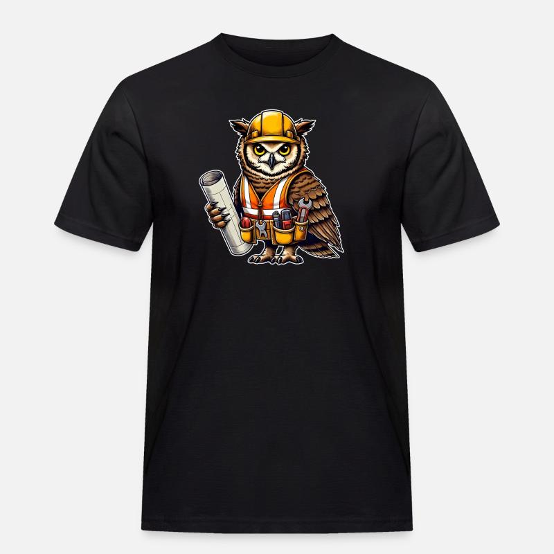 Bauarbeiter-Eule – Clever & Handwerklich! - Männer Workwear T-Shirt - Schwarz