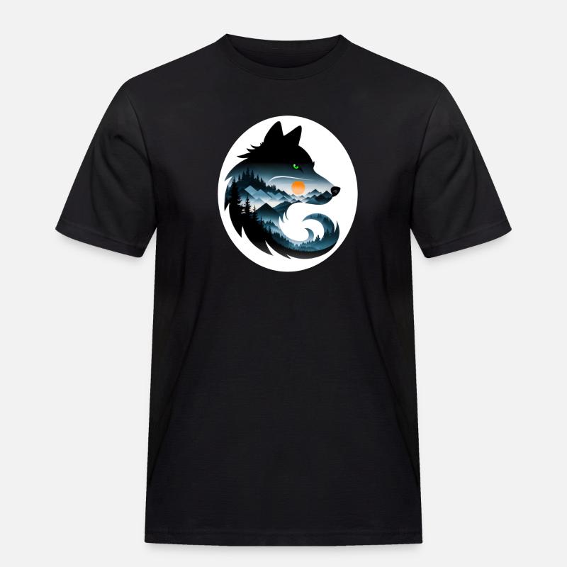 Wolf Landschaft - Männer Workwear T-Shirt - Schwarz