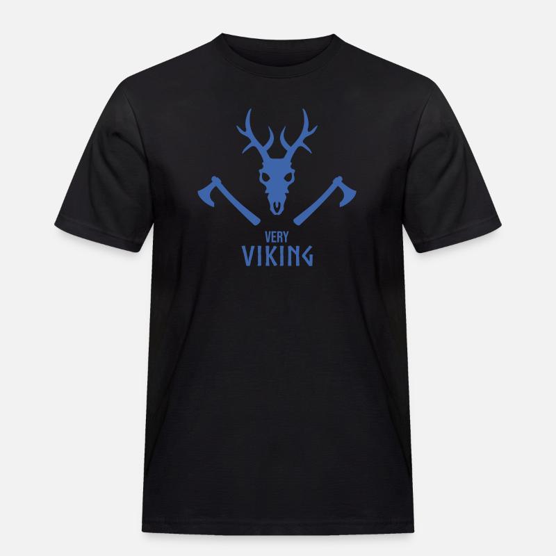 Wikinger Totenschädel Emblem mit Äxten - Männer Workwear T-Shirt - Schwarz