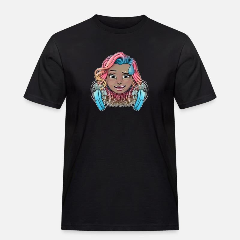 Buntes warmes Mädchen mit Fächern - Männer Workwear T-Shirt - Schwarz