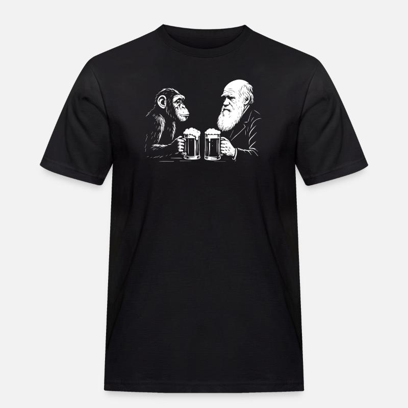 Charles Darwin trinkt Bier mit Affe - Männer Workwear T-Shirt - Schwarz