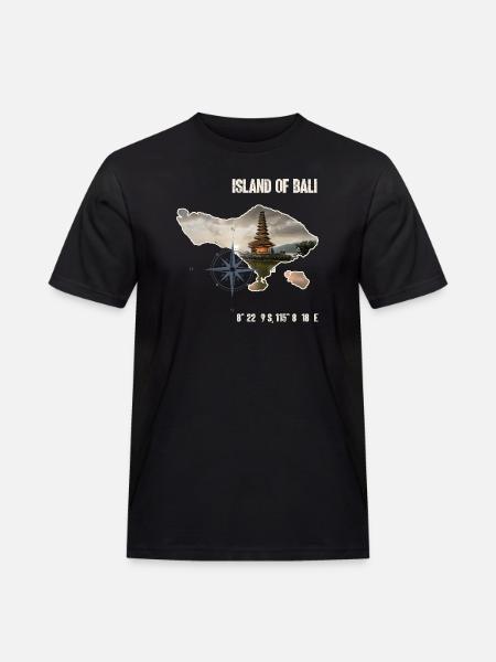 Bali ø-omrids med tempel og kompas - Herre Workwear T-Shirt - sort