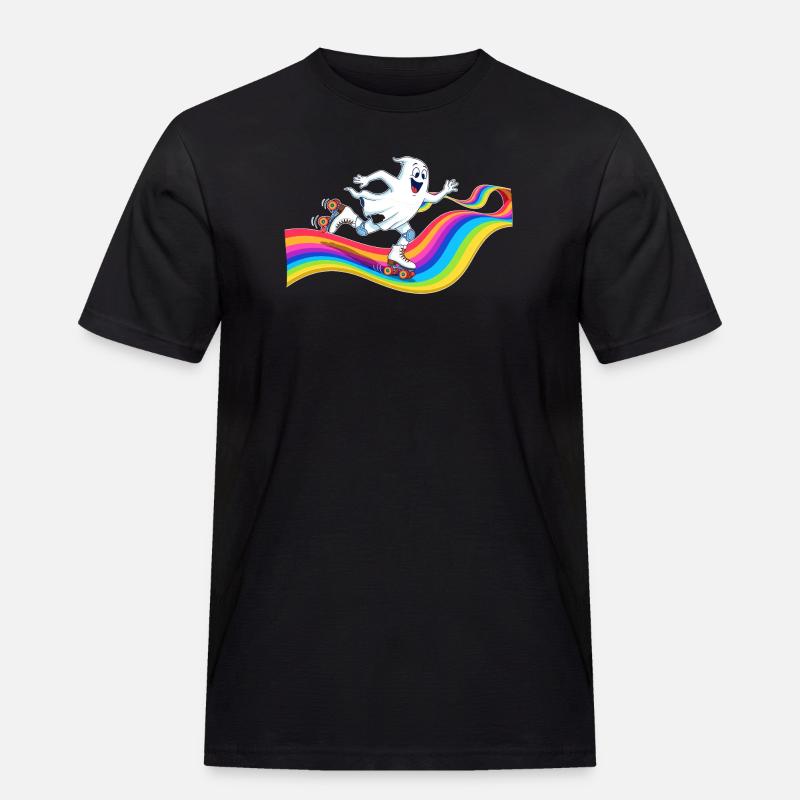 Geist beim Rollschuhlaufen auf Regenbogenbahn - Männer Workwear T-Shirt - Schwarz
