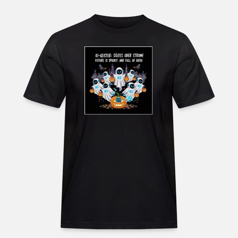 KI-Geister: Süßes oder Strom ! - Männer Workwear T-Shirt - Schwarz