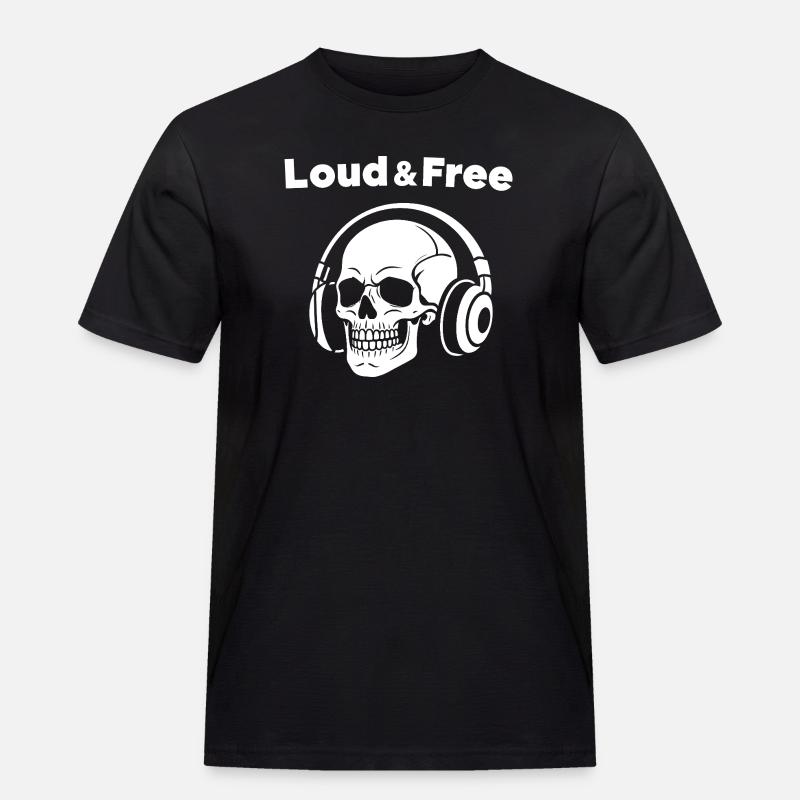 Skull mit Kopfhörer – Laut Frei - Männer Workwear T-Shirt - Schwarz