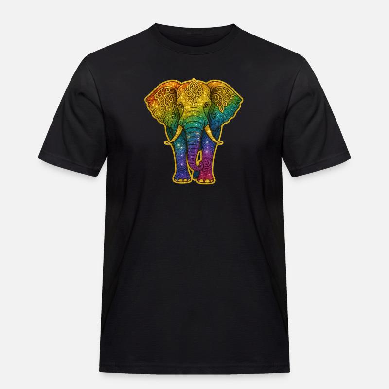 Rainbow elephant with gold pattern - Men's Workwear T-Shirt - black