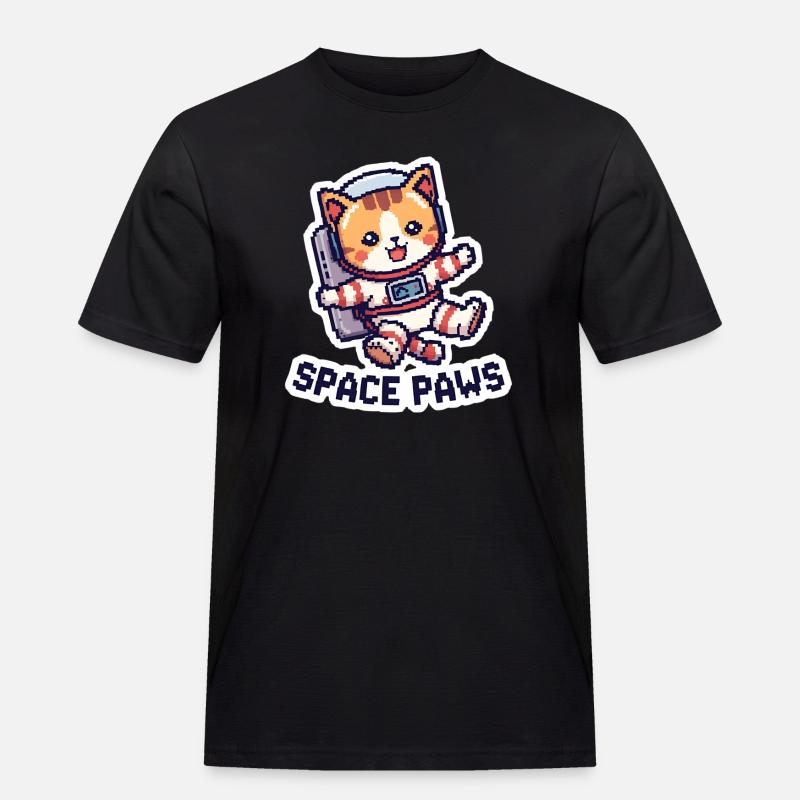 Space Paws – Pixel Cat in Space - Männer Workwear T-Shirt - Schwarz