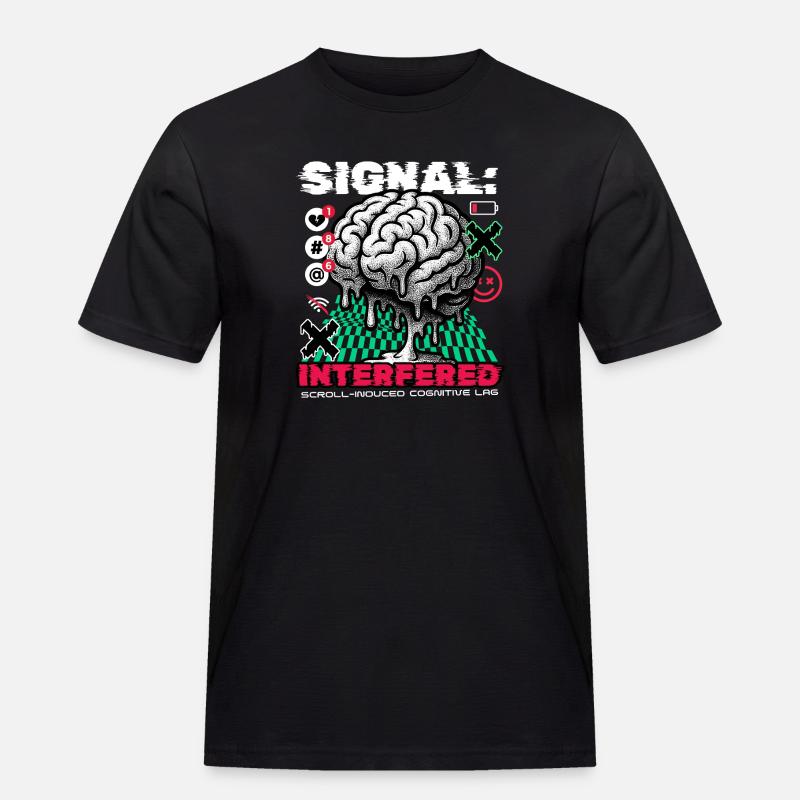 Brain - Signal Interfered - Männer Workwear T-Shirt - Schwarz