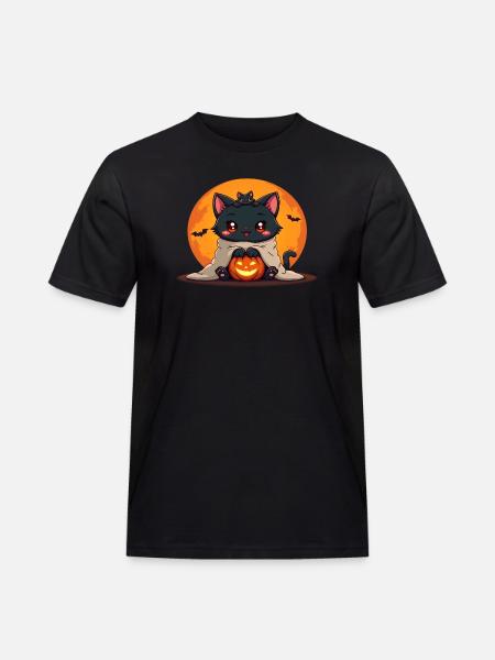 Halloween Cat with Halloween Pumpkin - Men's Workwear T-Shirt - black