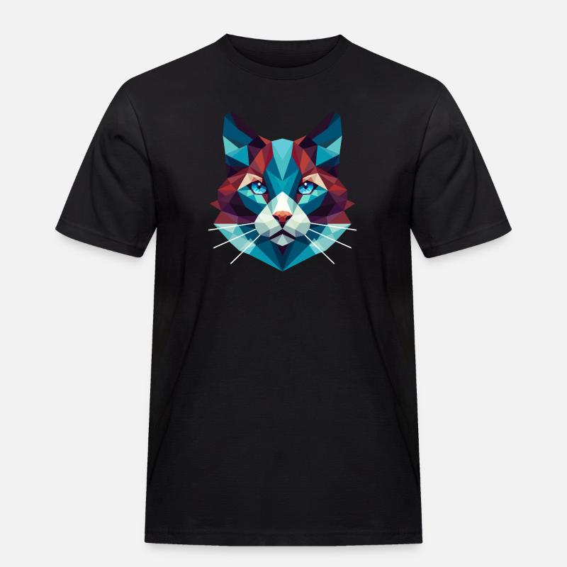 Cat Lowpoly - Männer Workwear T-Shirt - Schwarz