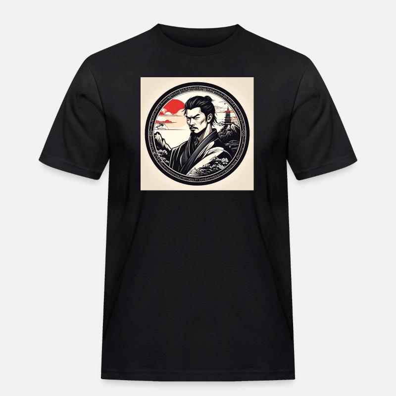 Samurai in circle frame sunset - Men's Workwear T-Shirt - black