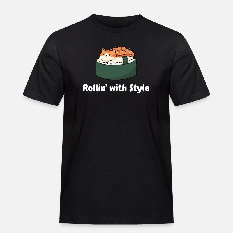 Sushi Katze Roll Stil - Männer Workwear T-Shirt - Schwarz