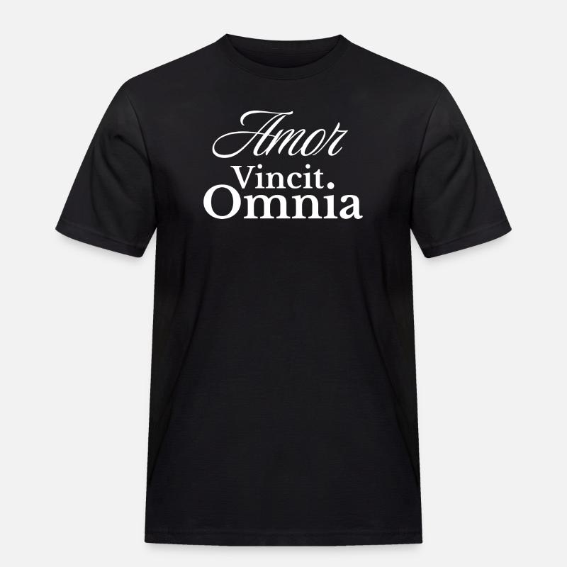 Amor Vincit Omnia Skript - Männer Workwear T-Shirt - Schwarz