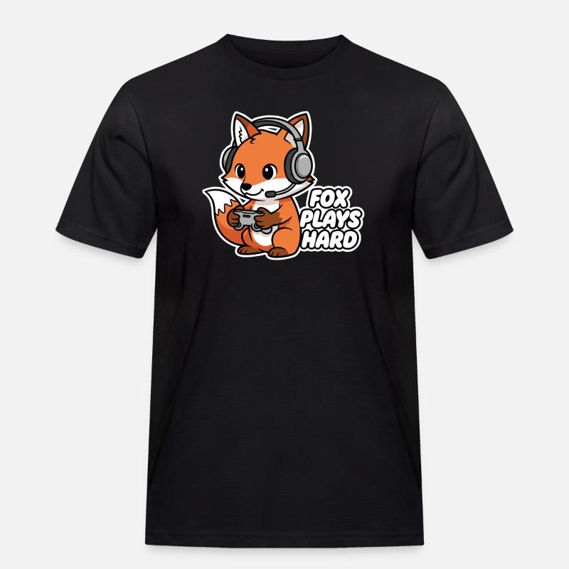 Fuchs mit Headset Spielheld - Männer Workwear T-Shirt - Schwarz