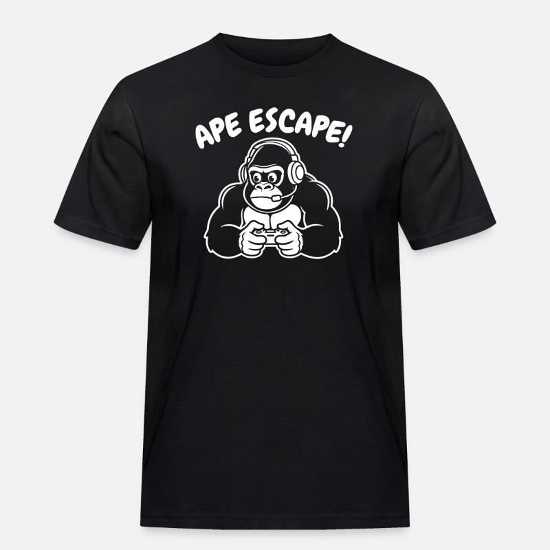 Affe-Gamer mit Headset Controller - Männer Workwear T-Shirt - Schwarz