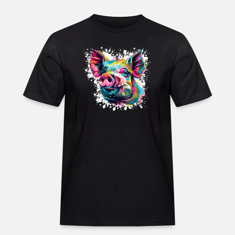Pop-Art Schwein Kopf Farbexplosion - Männer Workwear T-Shirt - Schwarz