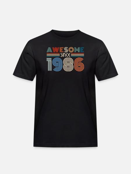 Awesome Since 1986 Retro Stripes - Männer Workwear T-Shirt - Schwarz