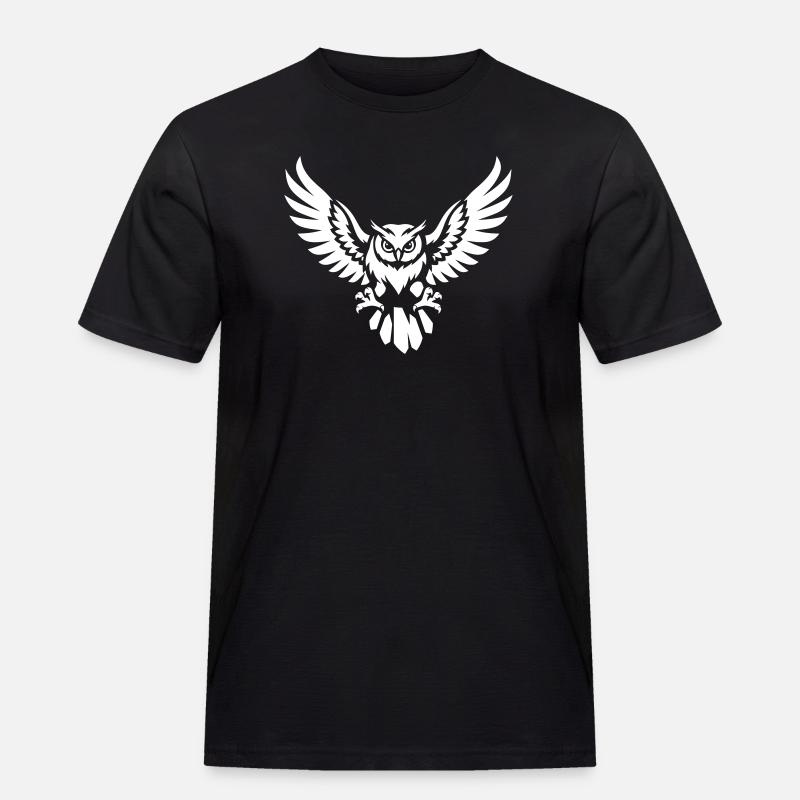 Angriffslustige Eule im Flug - Männer Workwear T-Shirt - Schwarz