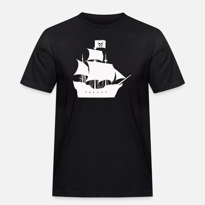 Piratenschiff Silhouette - Männer Workwear T-Shirt - Schwarz