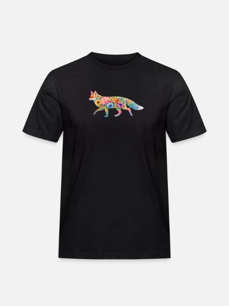 Fuchs Aquarell Silhouette Blumen - Männer Workwear T-Shirt - Schwarz