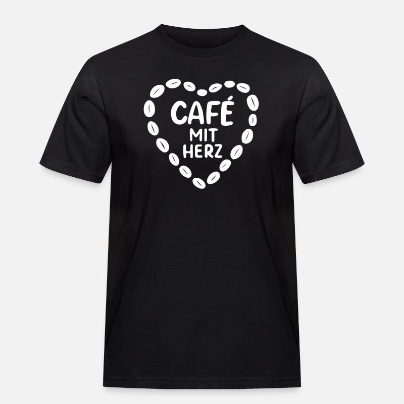 Café mit Herz Kaffeekunst - Männer Workwear T-Shirt - Schwarz