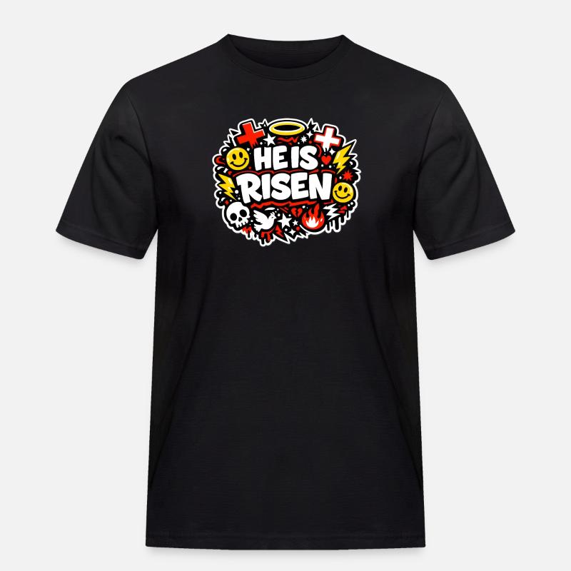 he is risen - Männer Workwear T-Shirt - Schwarz