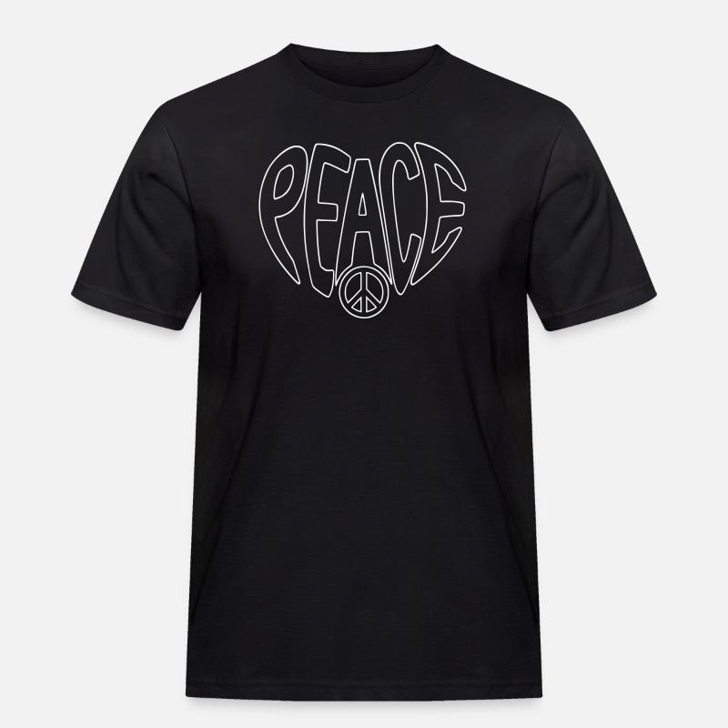 Peace Herz mit Peacezeichen - Männer Workwear T-Shirt - Schwarz