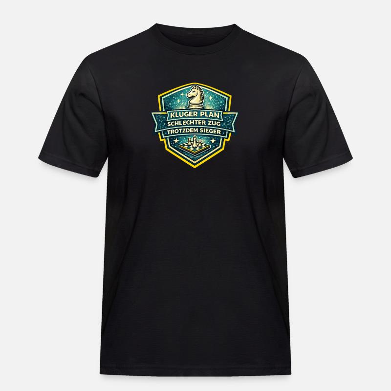 Schachheld Badge: Kluger Plan Sieger - Männer Workwear T-Shirt - Schwarz