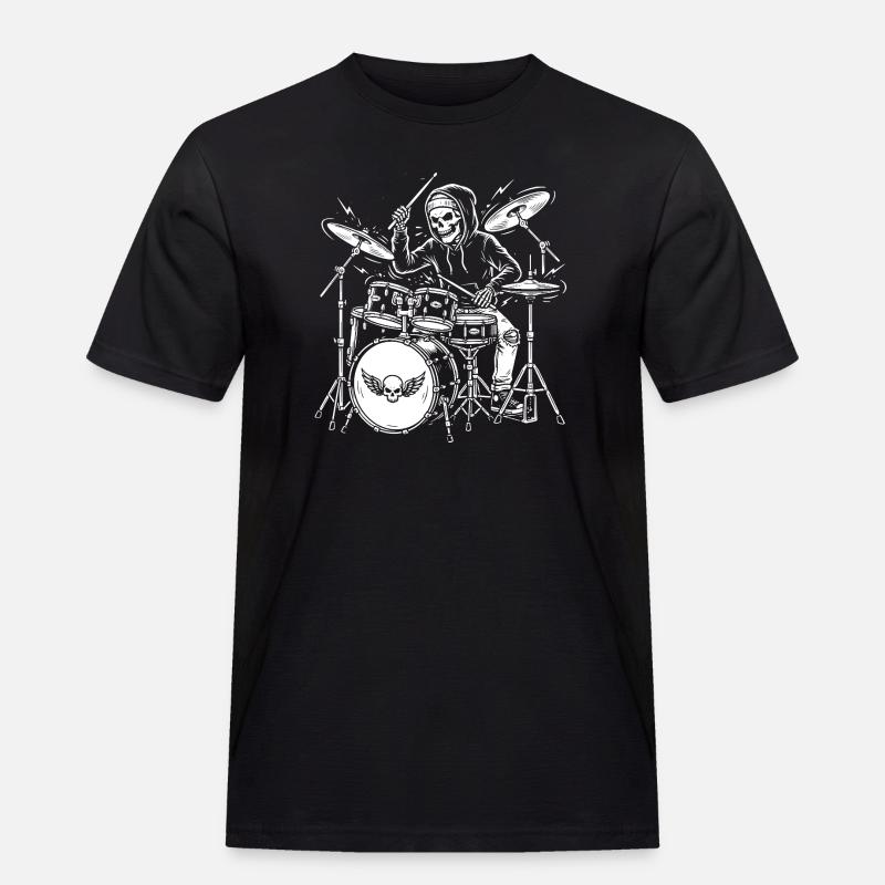 Grim Drummer Skeleton - Männer Workwear T-Shirt - Schwarz
