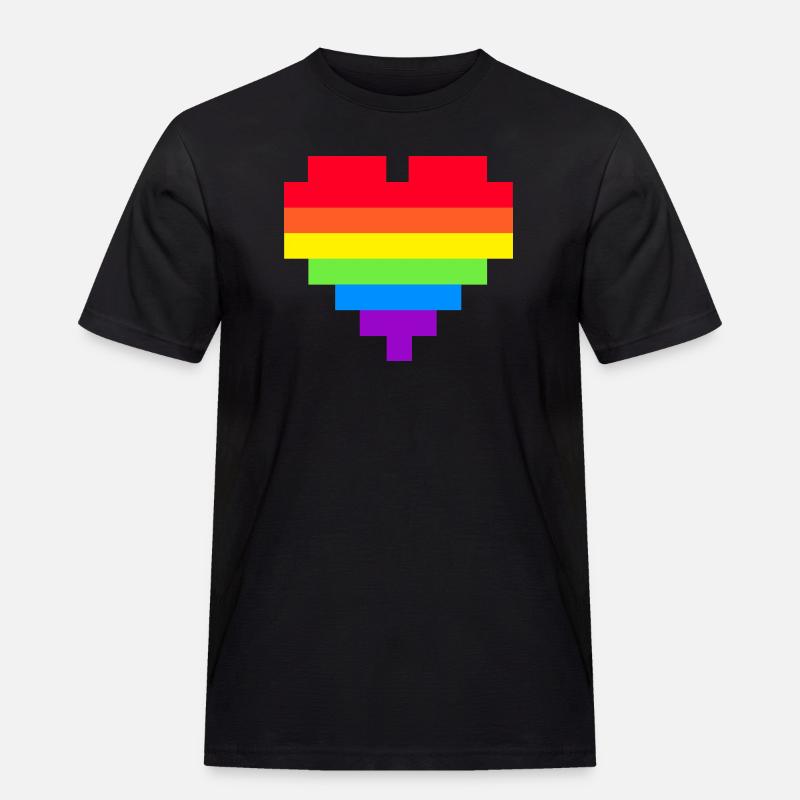 Pixel Herz Regenbogenfahne - Männer Workwear T-Shirt - Schwarz